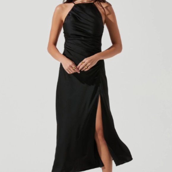 ASTR The Label Halter Satin Midi Dress Black L - Picture 4 of 4